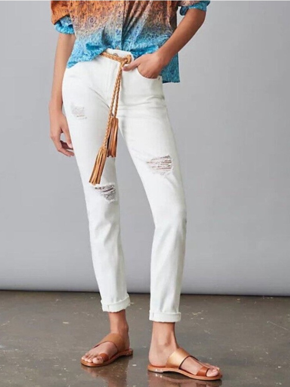 Rag & Bone Jeans White Prospector Distressed Dre Capri SZ 25 GUC